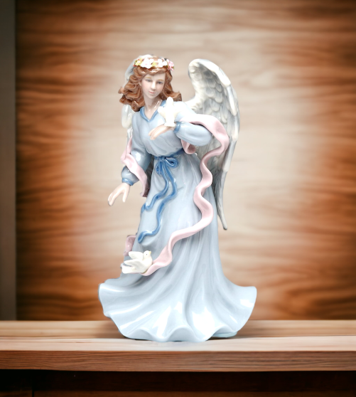 Ceramic Angel Holding Peace Dove Music Box, Home Décor, Religious Décor, Religious Gift, Church Décor, Baptism Gift