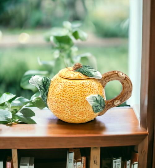 Ceramic Mini Orange Teapot, Gift for Her, Gift for Mom, Tea Party Décor, Café Décor, Farmhouse Kitchen Décor