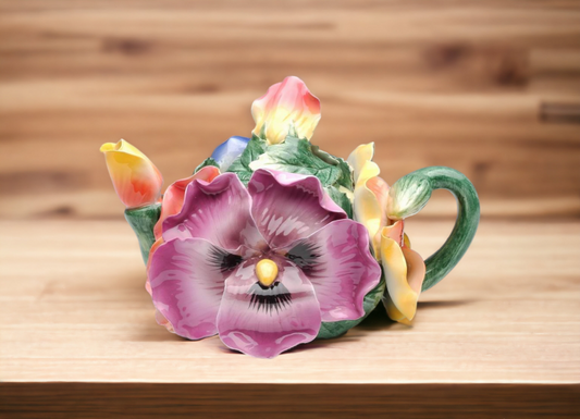 Ceramic Pansy Flower Teapot, Gift for Her, Gift for Mom, Tea Party Décor, Café Décor, Spring Kitchen Decor