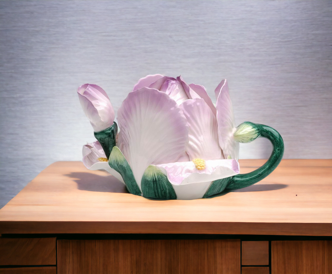 Ceramic Iris Flower Teapot, Gift for Her, Gift for Mom, Tea Party Décor, Café Décor, Spring Kitchen Decor