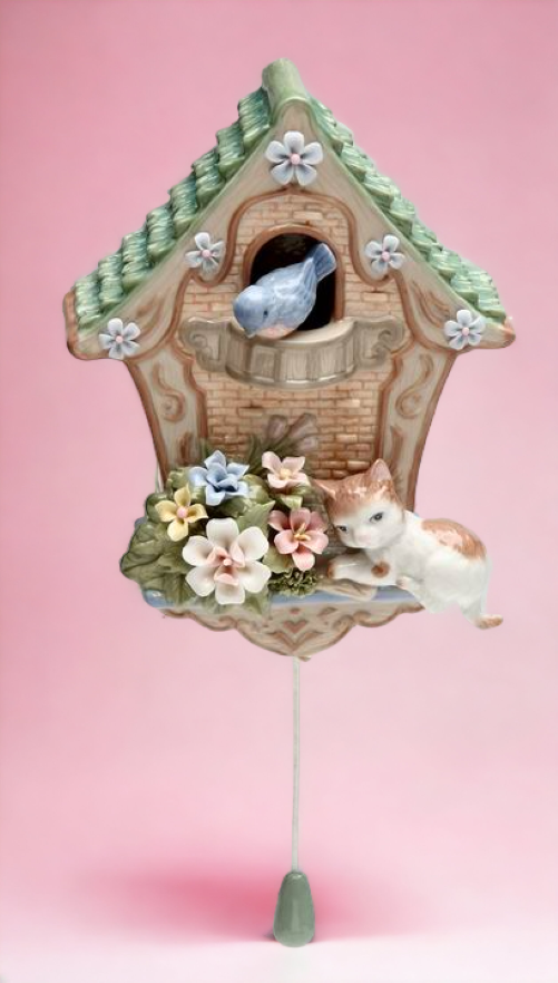 Ceramic Cat On The Birdhouse Music Box, Home Decor, Gift for Her, Gift for Mom, Cat Lover Gift, Birdwatcher Gift