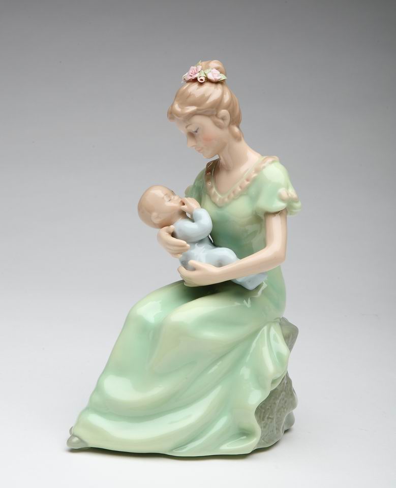 Ceramic Mom Holding Baby Boy Music Box, Home Décor, Nursery Room Décor, Baby Shower Gift