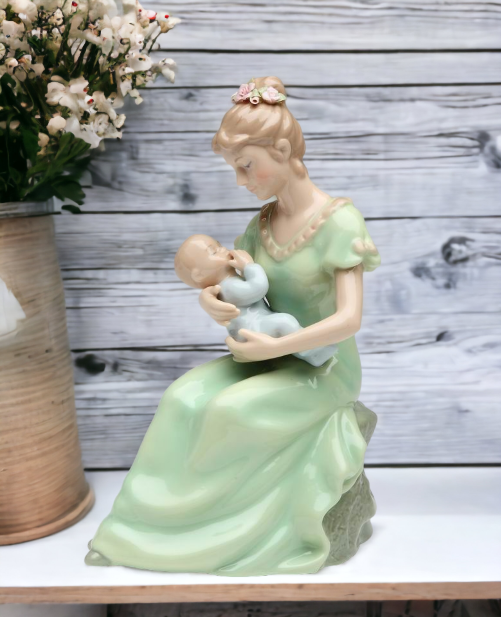 Ceramic Mom Holding Baby Boy Music Box, Home Décor, Nursery Room Décor, Baby Shower Gift