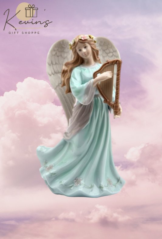 Ceramic Angel Playing Harp Music Box, Home Décor, Religious Décor, Religious Gift, Church Décor, Baptism Gift