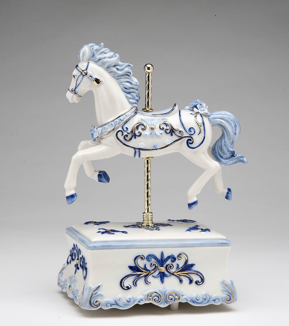 Ceramic Blue Carousel Horse Music Box, Home Decor, Horse Lover Gift, Gift for Her, Gift for Mom