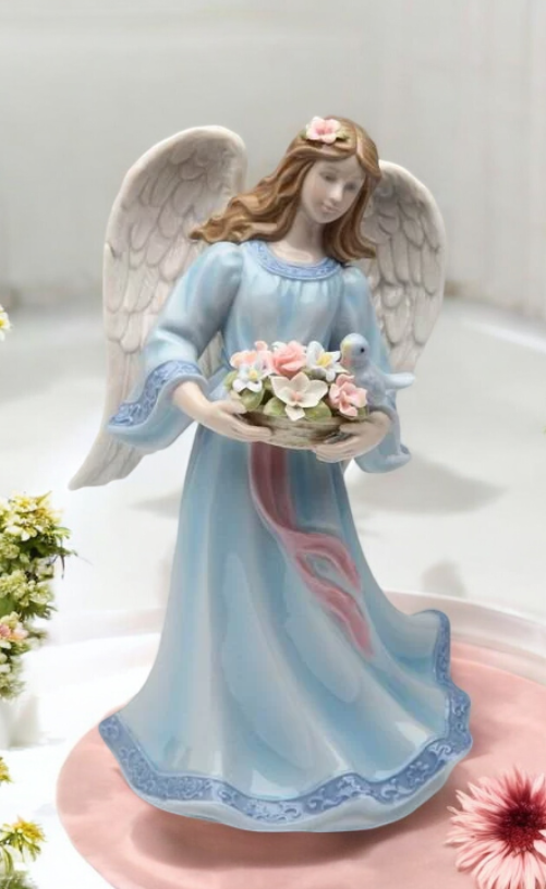 Ceramic Angel Holding Flower Basket Music Box, Religious Gift, Religious Decor, Gift for Her