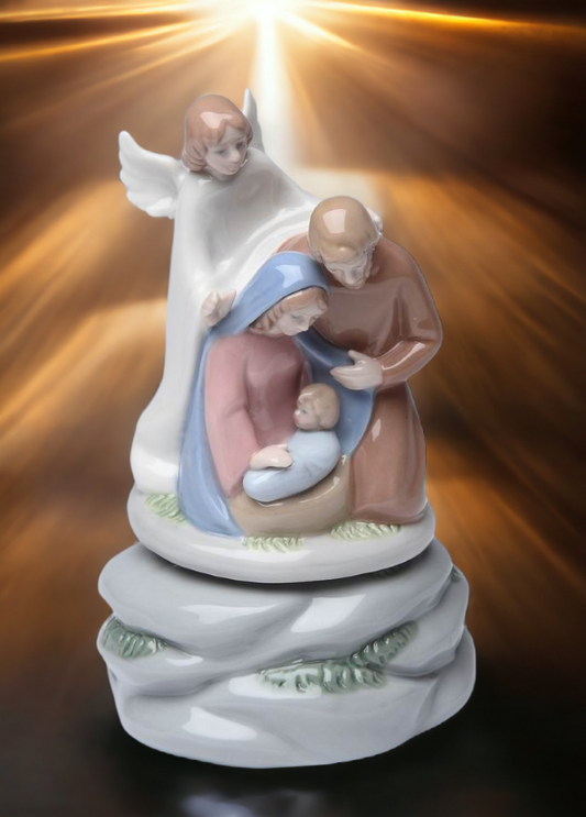 Ceramic Holy Family Nativity Musical Box, Home Décor, Religious Décor, Religious Gift, Church Décor, Baptism Gift