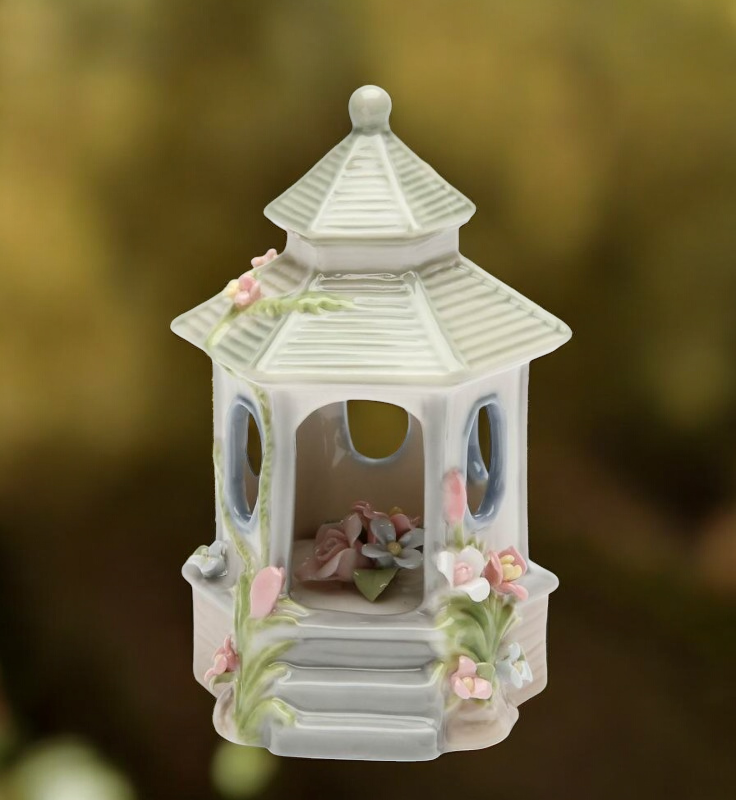 Small Gazebo with Flower Figurine, Home Decor, Gift for Her