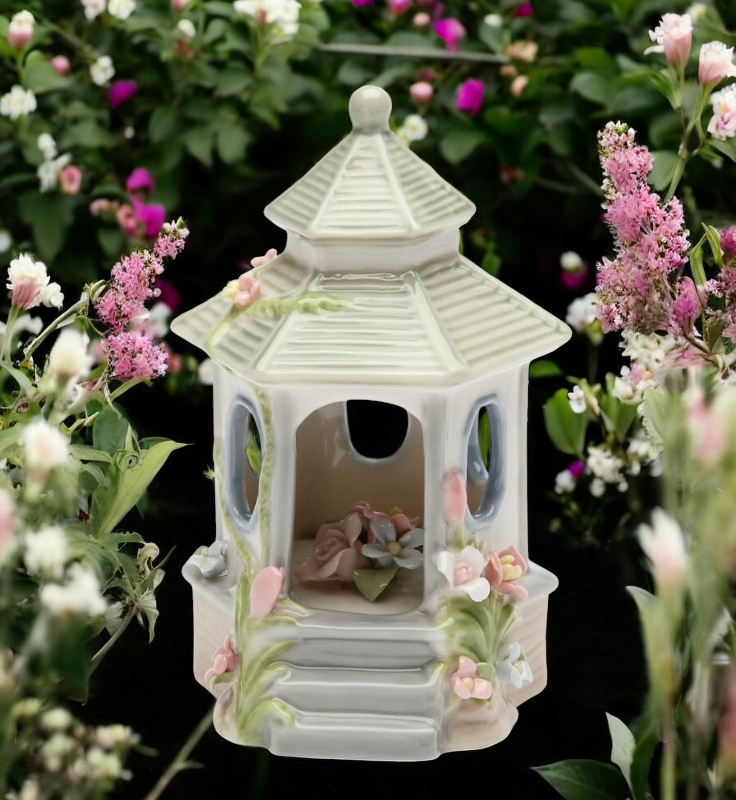 Small Gazebo with Flower Figurine, Home Decor, Gift for Her