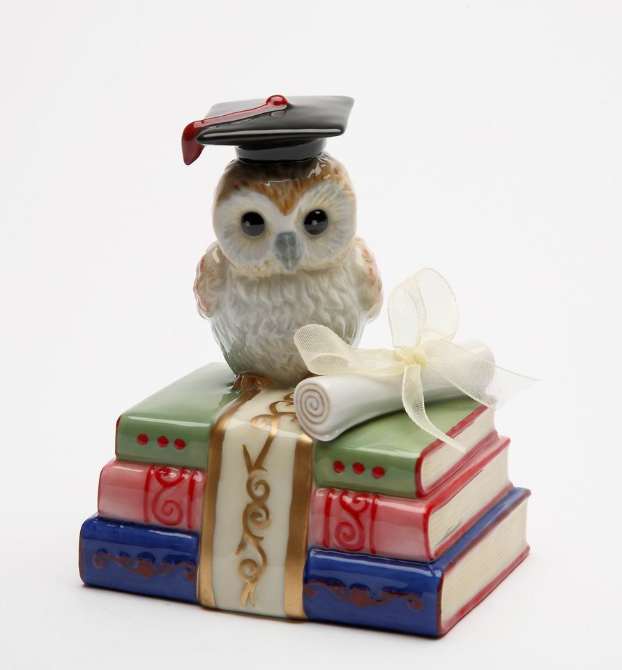 Ceramic Graduating Owl Music Box Playing "Over the Rainbow", Home Décor, Graduation Gift, Gift for Son, Gift for Daughter