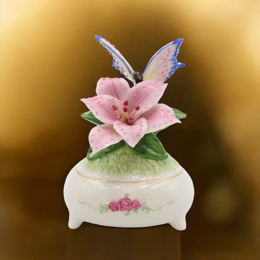 Ceramic Shimmering Butterfly Music Box Playing "Fur Elise", Gift for Her, Home Decor