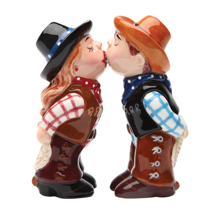 Ceramic Cowboy and Cowgirl Kissing Salt and Pepper Shakers, Gift for Cowboy, Gift for Cowgirl, Farmhouse Kitchen Decor