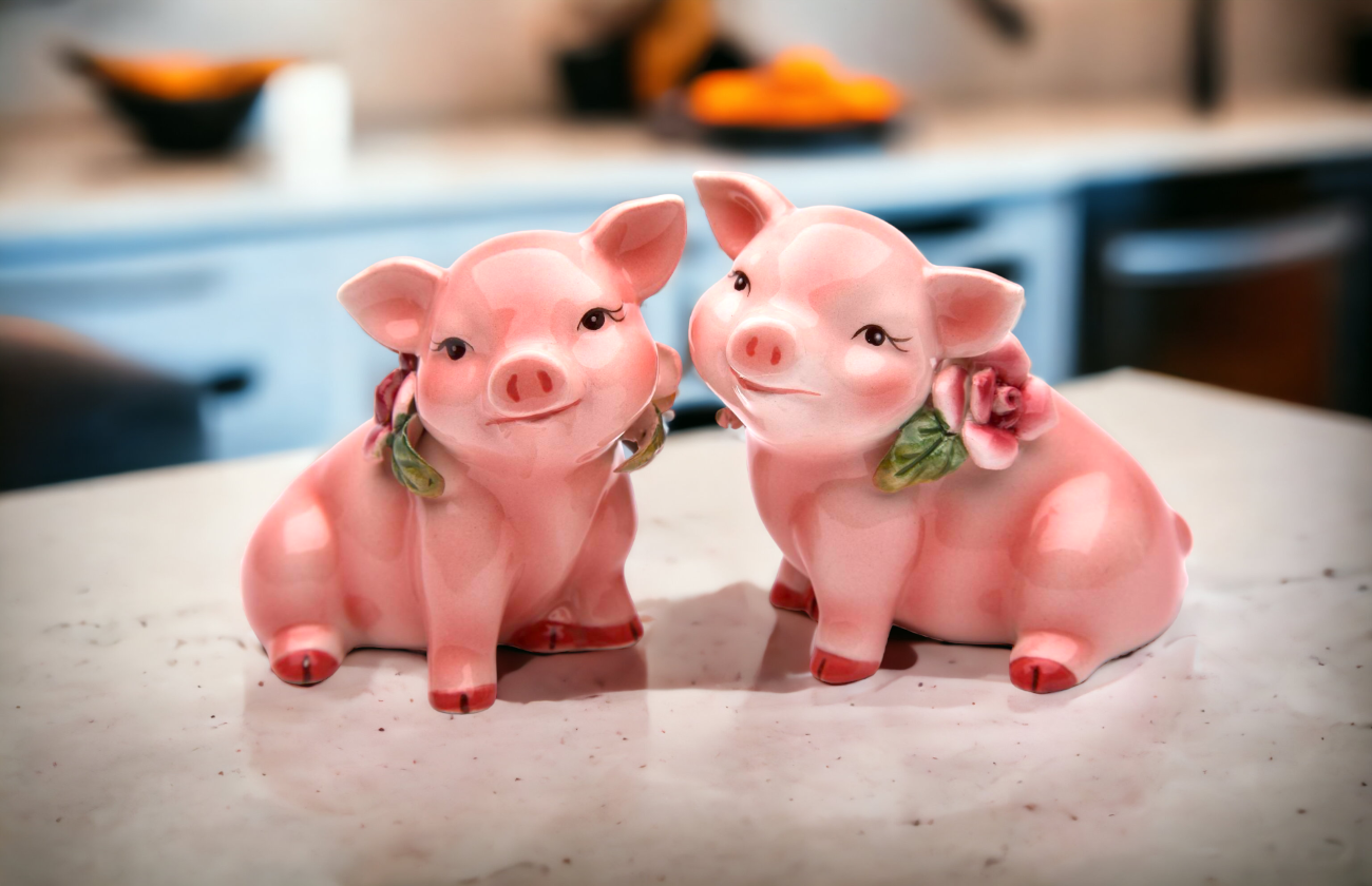 Hand Painted Ceramic Pig with Flowers Salt & Pepper Shakers, Home Décor, Gift for Her, Gift for Mom, Kitchen Décor, Farmhouse Décor