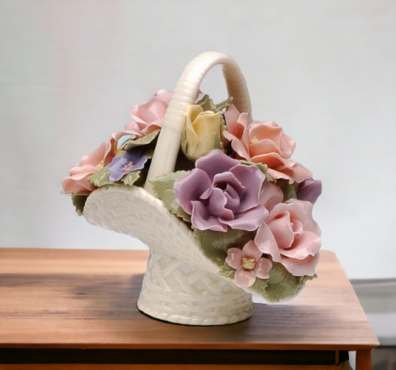 Hand Crafted Ceramic Roses Flower Basket, Home Décor, Gift for Her, Gift for Mom, Nature Lover Décor, Wedding Gift