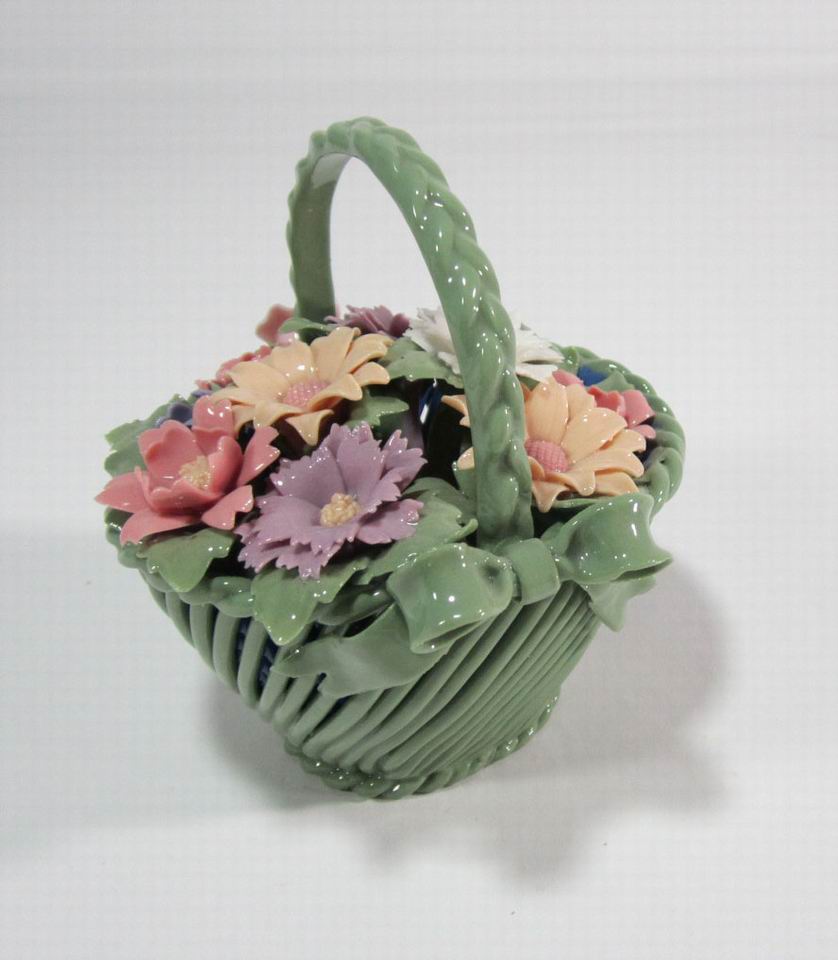 Ceramic Weaved Flower Basket Figurine, Home Décor, Gift for Her, Gift for Mom, Vanity Décor