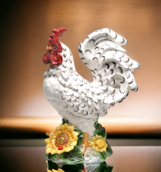 Ceramic White Large Rooster with Sunflower Statue, Home Décor, Gift for Her, Gift for Mom, Kitchen Décor, Farmhouse Décor, Fall Decor