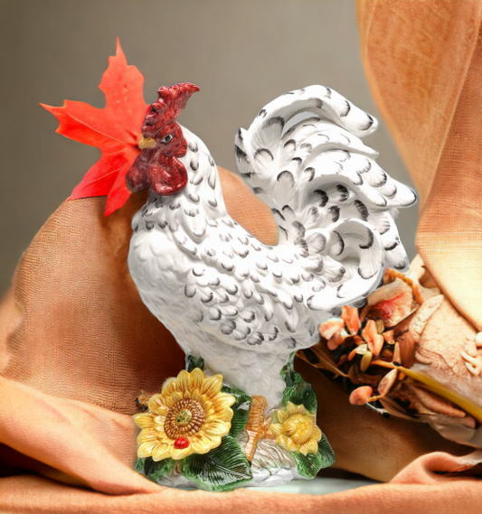 Ceramic White Large Rooster with Sunflower Statue, Home Décor, Gift for Her, Gift for Mom, Kitchen Décor, Farmhouse Décor, Fall Decor