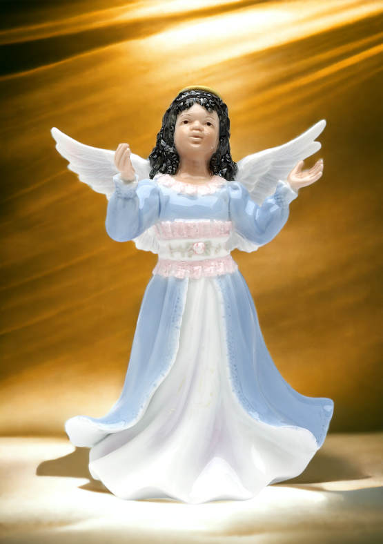 Ceramic African American Angel Girl Figurine, Home Décor, Religious Décor, Religious Gift, Church Décor, Baptism Gift