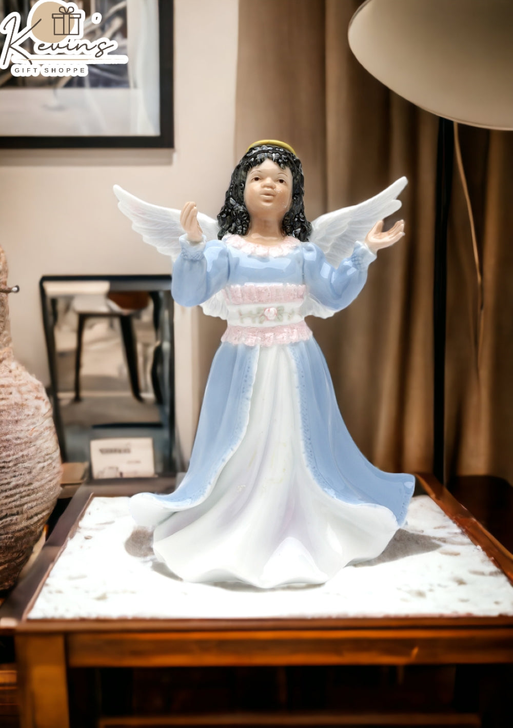 Ceramic African American Angel Girl Figurine, Home Décor, Religious Décor, Religious Gift, Church Décor, Baptism Gift