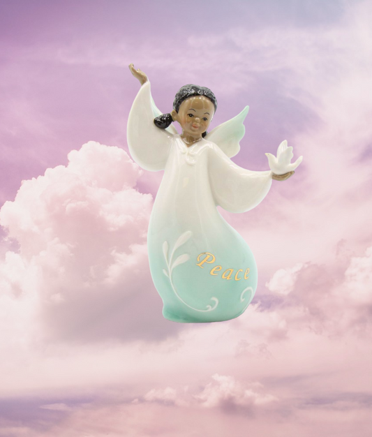 Ceramic African American Guardian Angel Girl with Dove Figurine, Home Décor, Religious Décor, Religious Gift, Church Décor, Baptism Gift