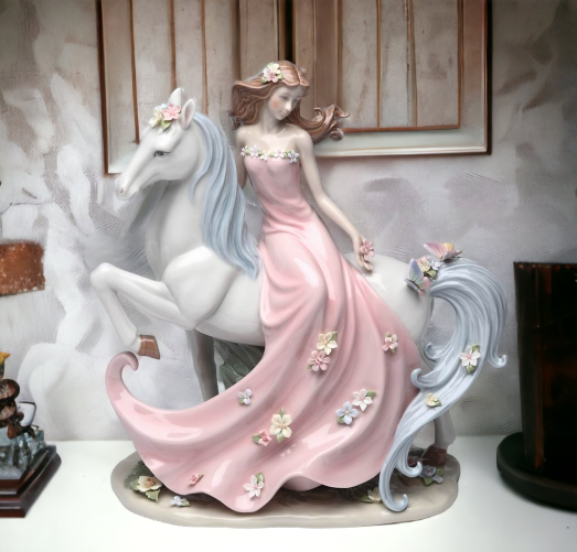 Ceramic Enchanting Damsel Figurine, Gift for Her, Gift for Mom, Gift for Horse Lover, Home Decor, Farmhouse Decor