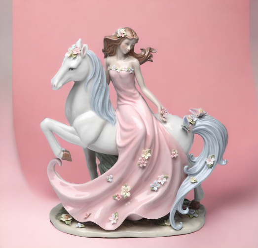 Ceramic Enchanting Damsel Figurine, Gift for Her, Gift for Mom, Gift for Horse Lover, Home Decor, Farmhouse Decor