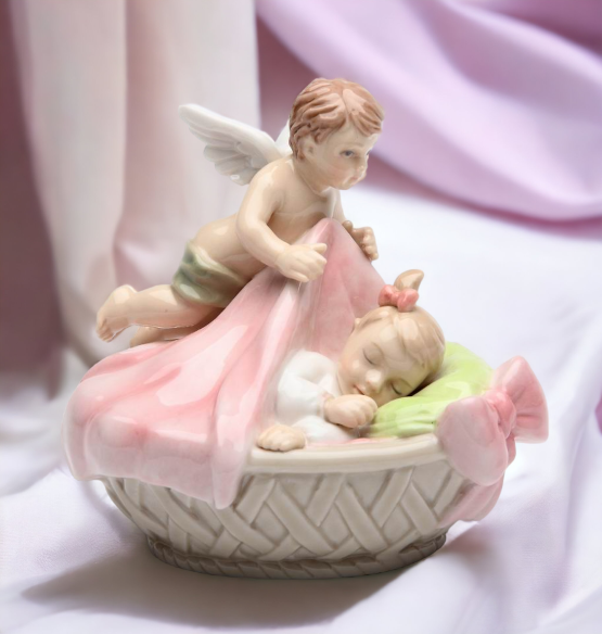 Ceramic Guardian Angel with Baby Girl Figurine, Home Décor, Religious Décor, Religious Gift, Church Décor, Baptism Gift