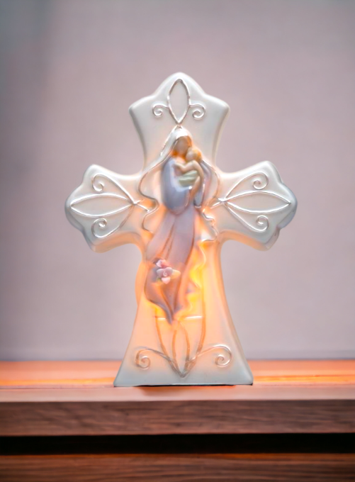 Ceramic Madonna With Baby Plug-In Night Light, Religious Décor, Religious Gift, Church Décor, Church Gift, Baptism Gift