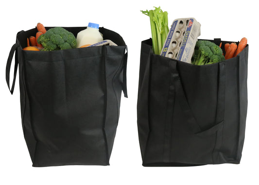 Environment Friendly Reusable Black Grocery Bags, 2 Insulated, 2 Non-Insulated (Set of 4)