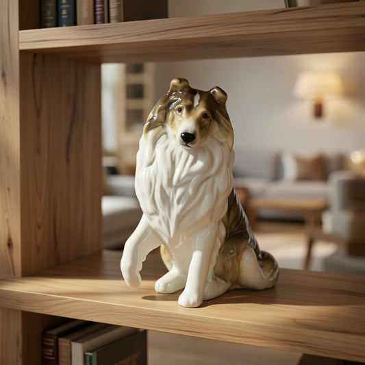 Hand-painted ceramic Border Collie figurine, front view