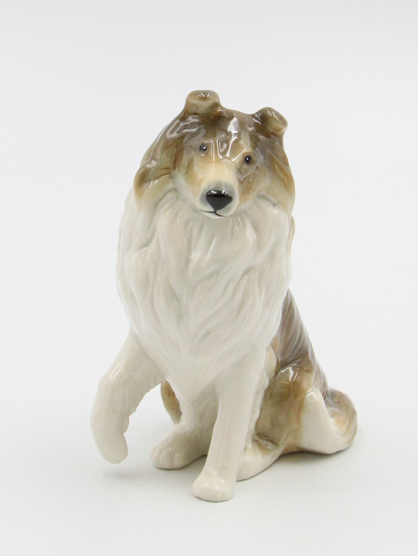 Hand-painted ceramic Border Collie figurine, front view
