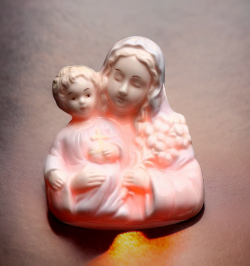 Ceramic Madonna Holding Baby Jesus Night Light, Christmas Décor, Religious Décor, Religious Gift, Church Décor, Baptism Gift