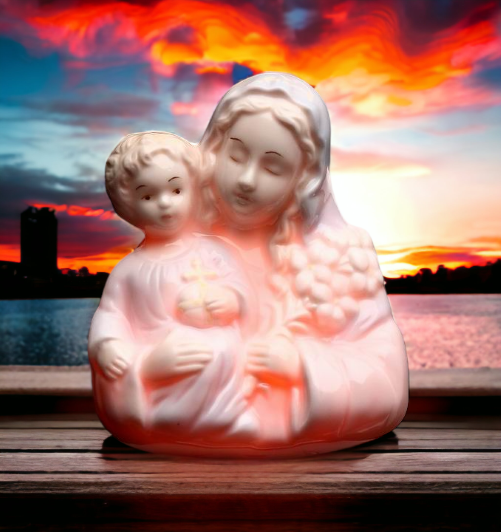 Ceramic Madonna Holding Baby Jesus Night Light, Christmas Décor, Religious Décor, Religious Gift, Church Décor, Baptism Gift