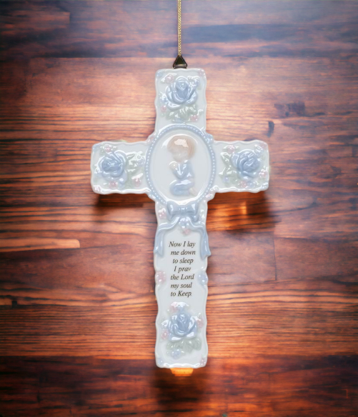 Ceramic Cross with Praying Boy Wall Decor, Religious Décor, Religious Gift, Church Décor, Baptism Gift