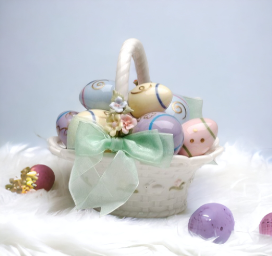 Ceramic Easter Egg Basket Music Box, Home Décor, Gift for Her, Gift for Mom, Kitchen Décor, Spring Décor, Easter Décor