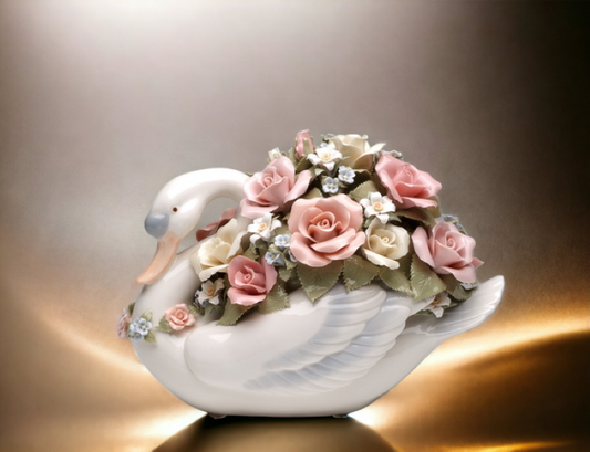 Ceramic Large Swan With Flowers Music Box, Home Décor, Gift for Her, Gift for Mom, Wedding Gift