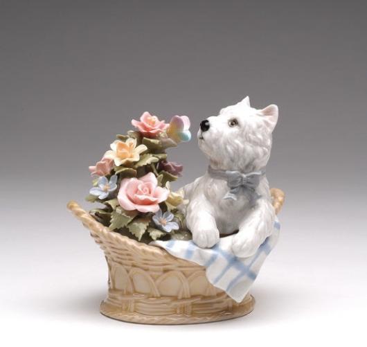 Ceramic West Terrier Dog Basket Music Box Playing "You've Got A Friend", Dog Lover Gift, Gift for Her