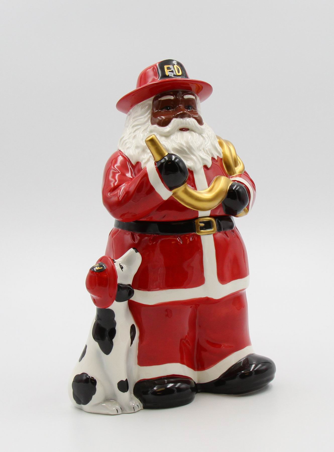 African American Firefighter Christmas Santa with Dalmation Dog Cookie Jar Home Décor Gift for Her Him Dad Mom Kitchen