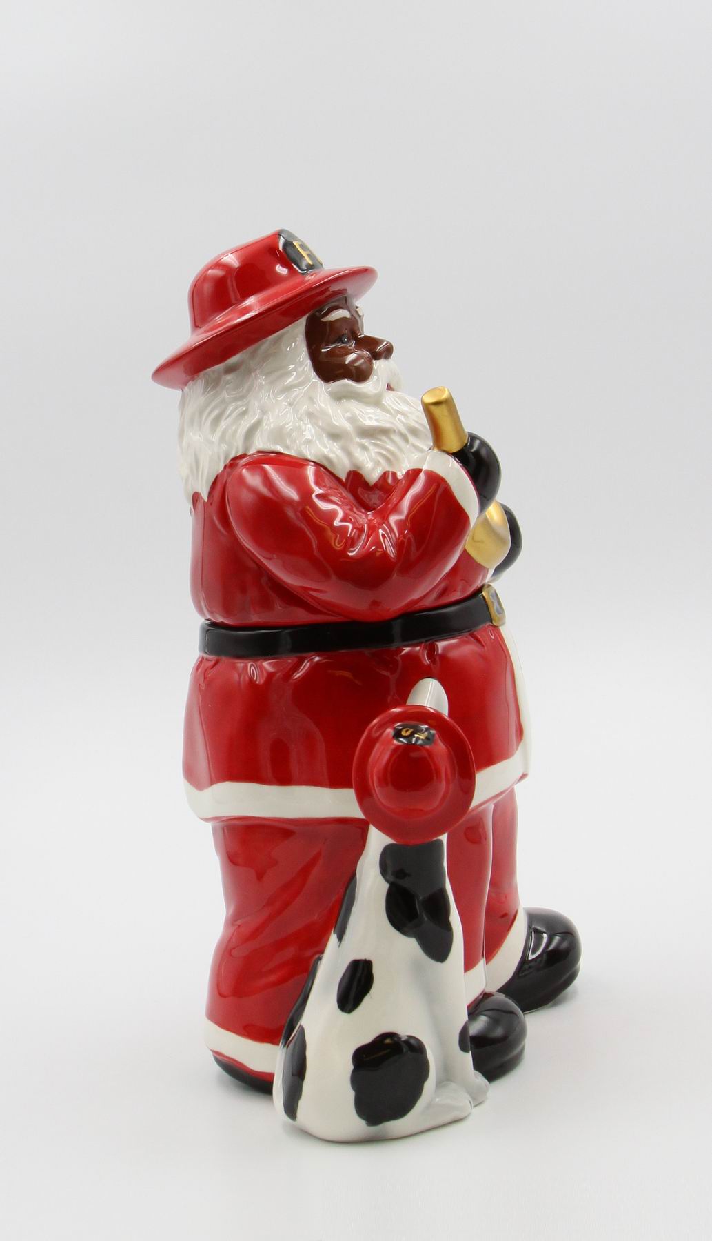 African American Firefighter Christmas Santa with Dalmation Dog Cookie Jar Home Décor Gift for Her Him Dad Mom Kitchen