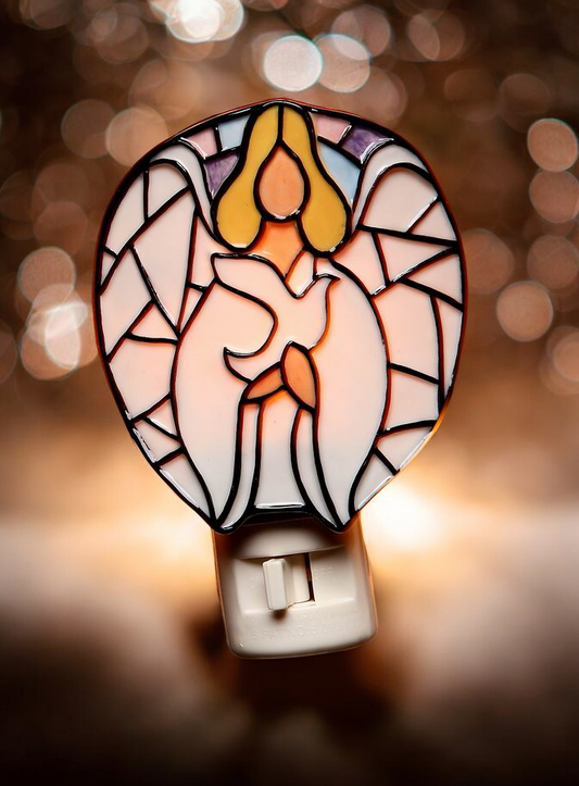 Angel Holding Dove Bird Mosaic Plug-In Nightlight Religious Decor Religious Gift - Night Lights & Ambient Lighting