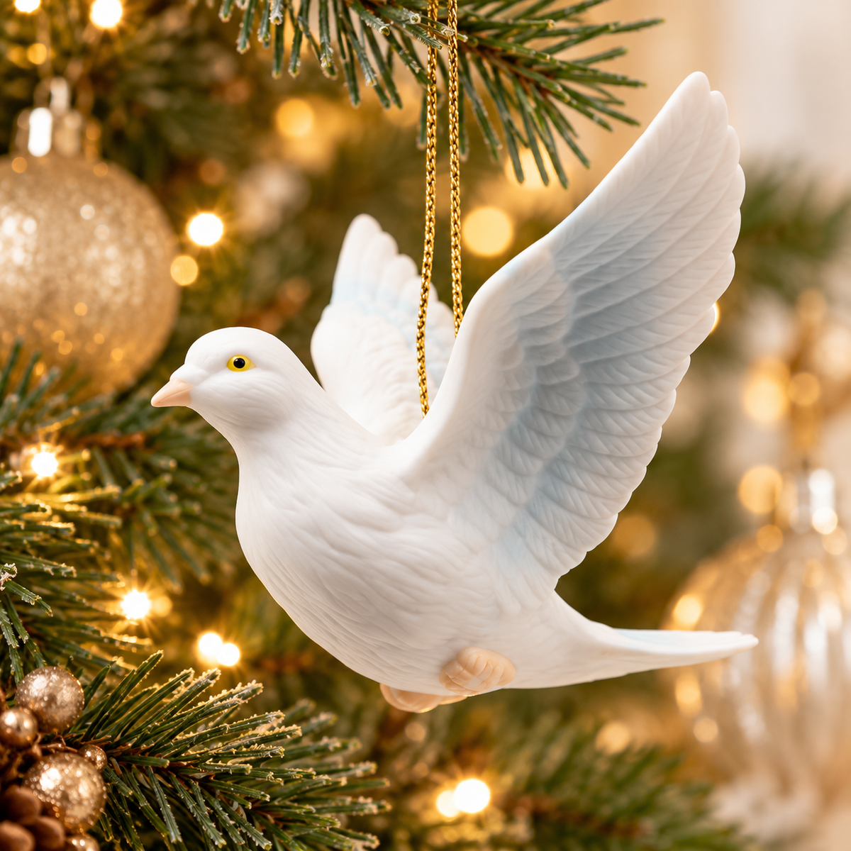 White Peace Dove Christmas Ornament – Elegant Hanging Dove Decoration, Wedding & Holiday Gift