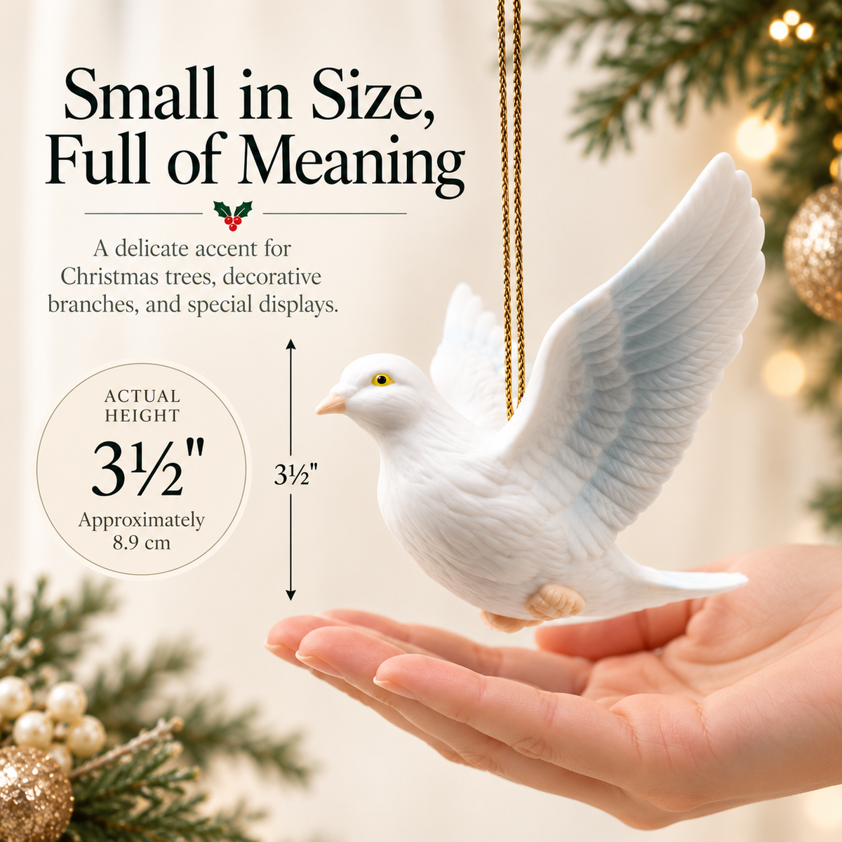White Peace Dove Christmas Ornament – Elegant Hanging Dove Decoration, Wedding & Holiday Gift
