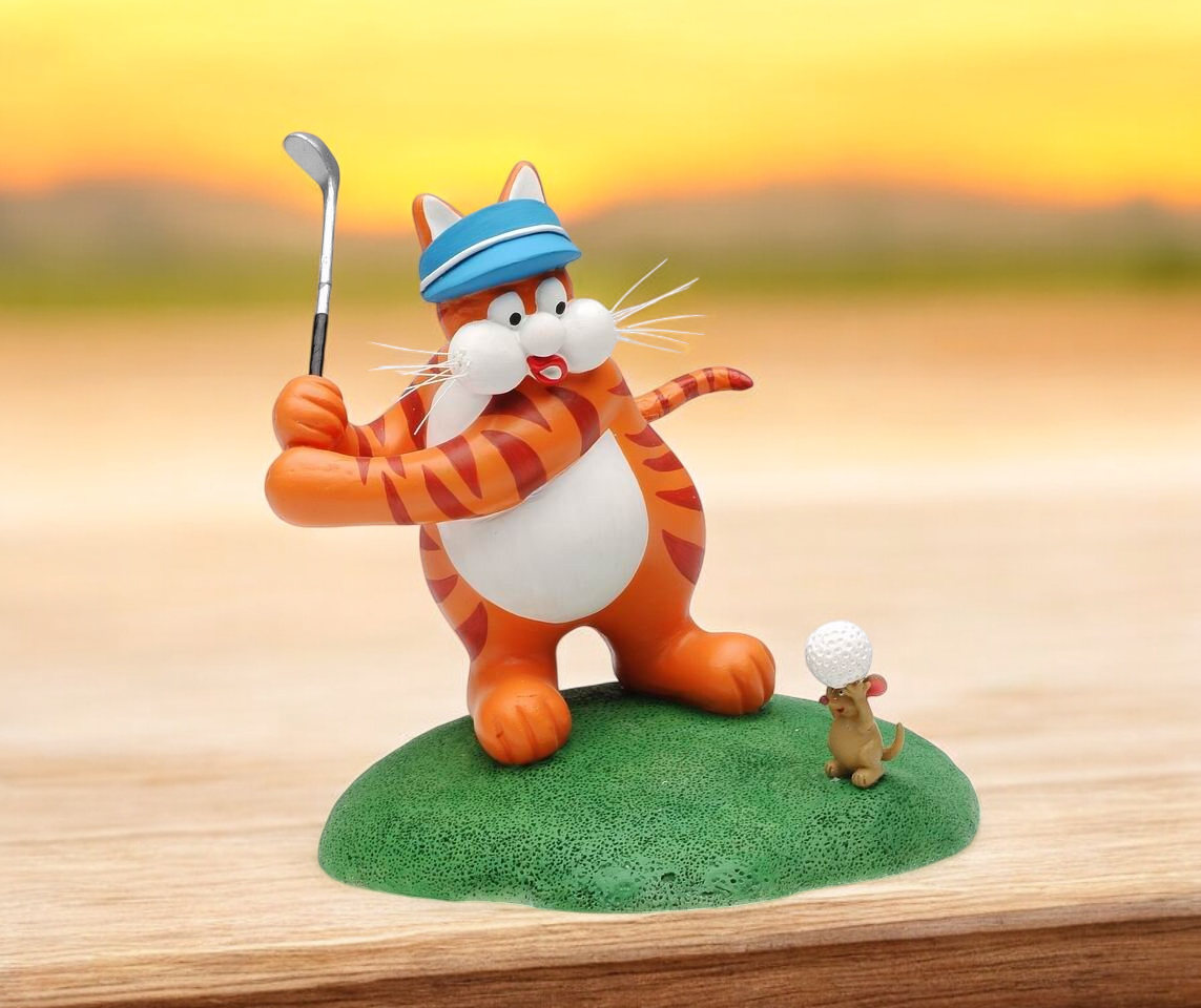 Cat and Mouse Playing Golf Figurine Gift for Him Cat Lover Gift Golfer Gift Golf Decor - Figurine