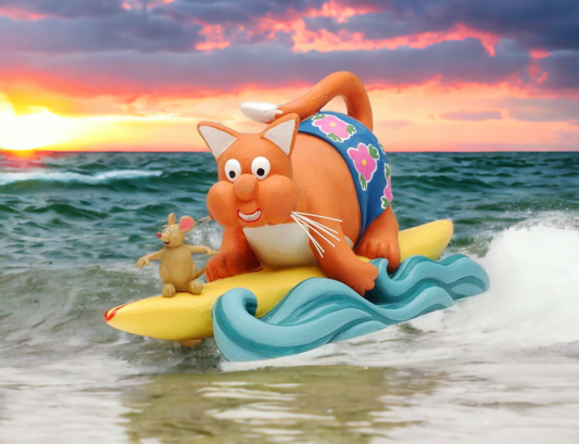 Cat and Mouse Surfing the Waves Home Décor Gift for Her Gift for Mom Kitchen Décor Cat Lovers Gift Pet Loss Gift