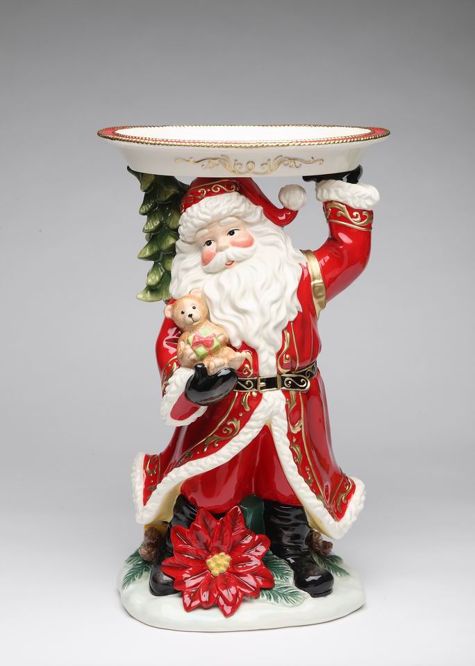 Ceramic 15’’ Santa Figurine With Plate Home Décor Gift for Her Gift for Mom Kitchen Décor Christmas Décor - Figurine