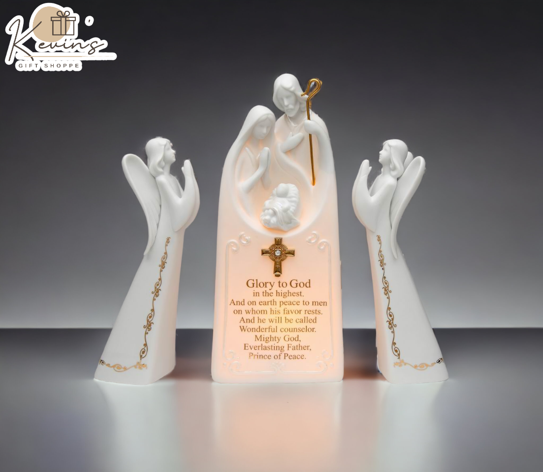 Ceramic 2 Angels With Holy Family Night Light-Glory to God Home Décor Religious Décor Religious Gift Church Décor