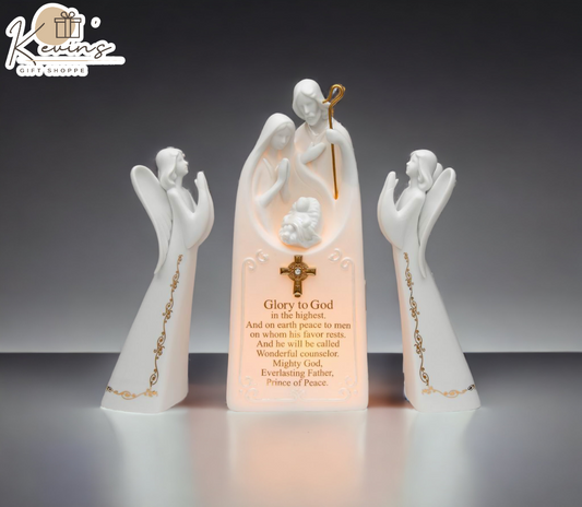 Ceramic 2 Angels With Holy Family Night Light-Glory to God Home Décor Religious Décor Religious Gift Church Décor