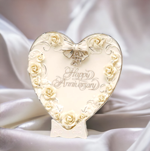 Ceramic 25th Anniversary Rose Heart Plate & Stand Anniversary Décor or Gift Home Décor Gift for Her Gift for Parents