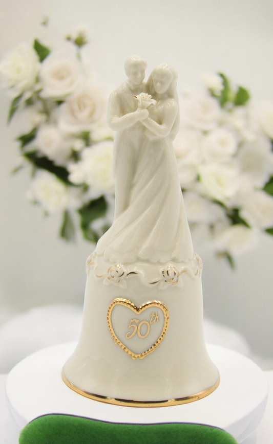 Ceramic 50th Anniversary Wedding Couple Bell Anniversary Party Decor Gift for Friends Gift for Parents - Bell