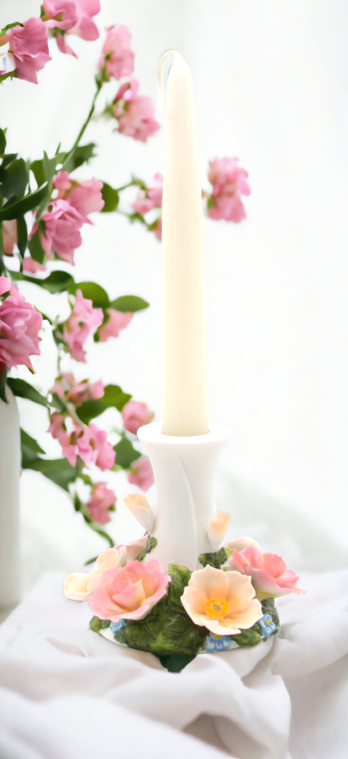 Ceramic 7/8’’ Tapper Candle Holder with Flower Base Home Décor Gift for Her Gift for Mom Kitchen Décor Wedding Décor
